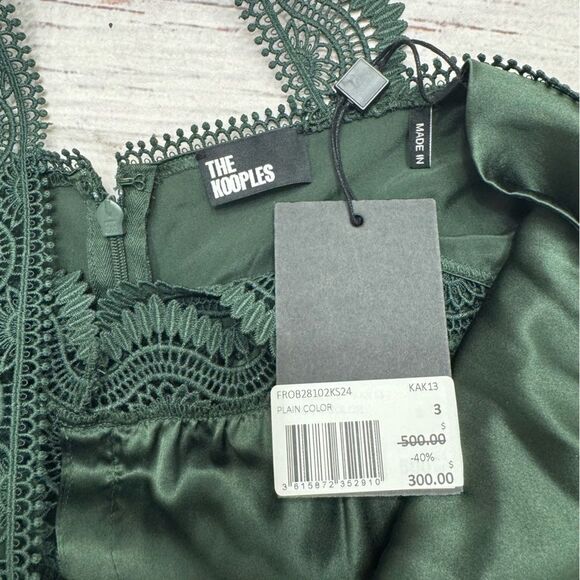 The Kooples Guipure Lace Trim Dress Emerald Green Silk Size 3 = US Large NEW - Picture 9 of 10